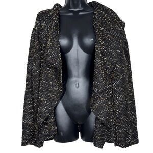 Coldwater Creek Women XL 18 brown metallic tweed jacket open draped brown nubby